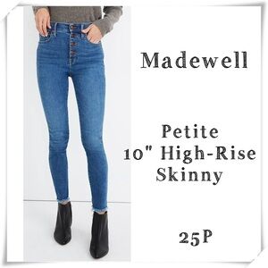 MADEWELL Petite 10" High-Rise Skinny Jeans Mackey Wash Button-Front Style#AG149